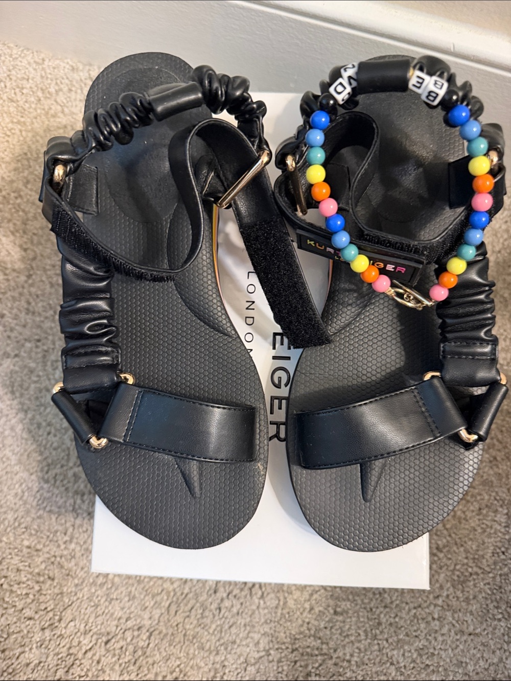 Kurt Geiger Kids Black Beaded Anklet Sandals